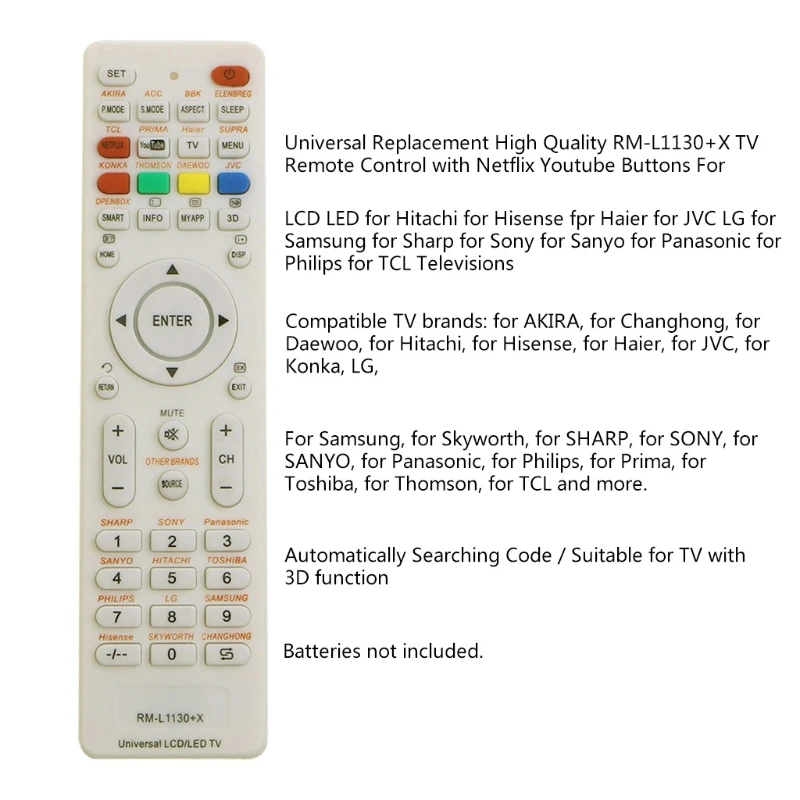 

P8DC Universal RM-L1130+X Remote Control Fits for All Brands LCD LED 3D Smart TVs