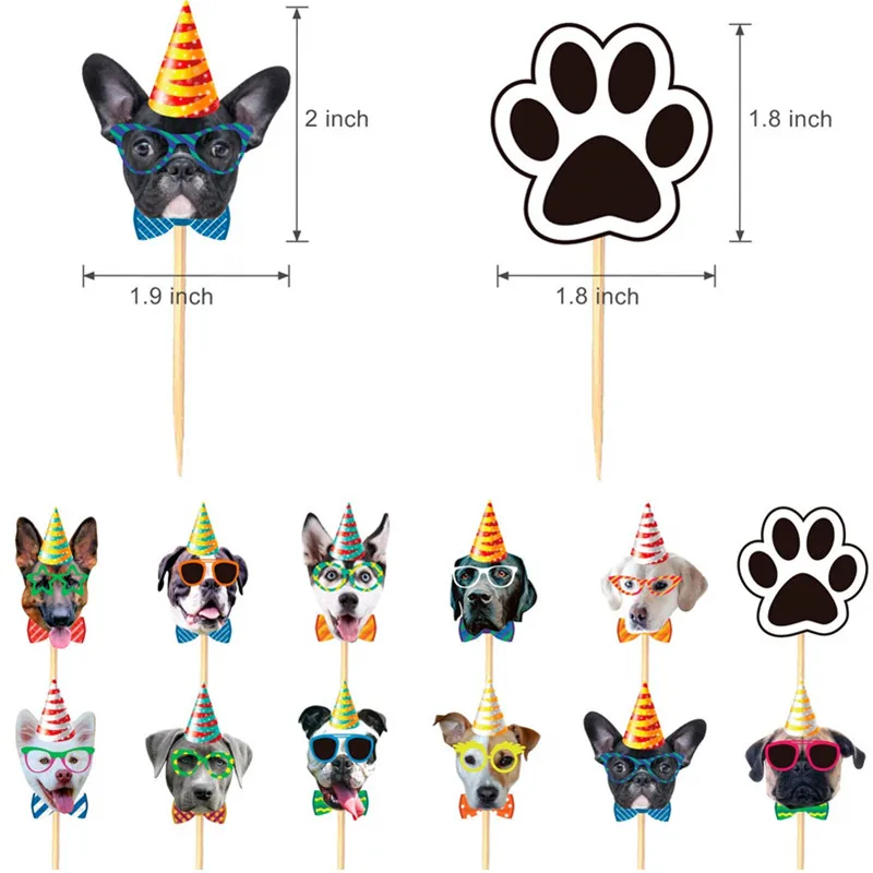 24 шт. баннер на день рождения собаки кота гирлянда для кексов Топпер медиаторы