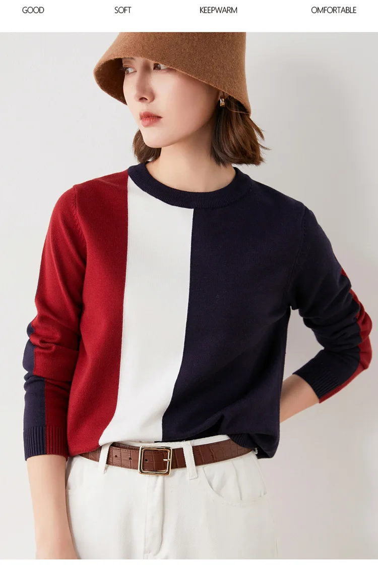 Новые женские зимние шикарные вязаные пуловеры в полоску с круглым вырезом для