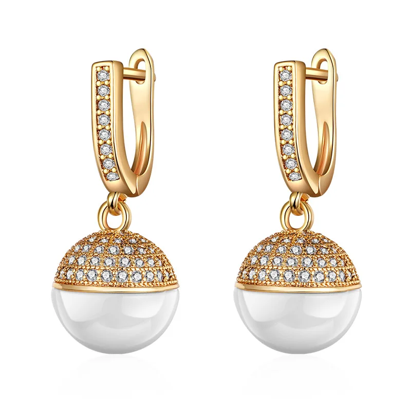 gold white MAIKALE, классические круглые керамические висячие серьги, покрытые медью, золотые, серебряные, корейские серьги для женщин, модное ювелирное изделие для женщин, подарки - Окраска металла: gold white