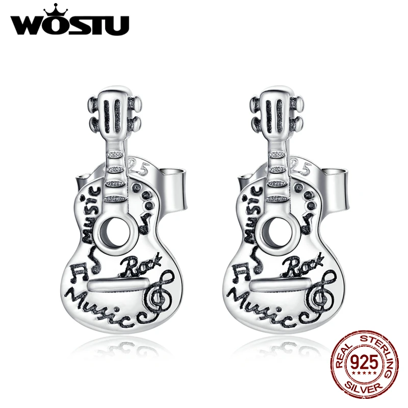 

WOSTU 925 Sterling Silver Simple Vintage Guitar Earrings Mini Earrings For Women Fashion Wedding Silver Jewelry CQE1155