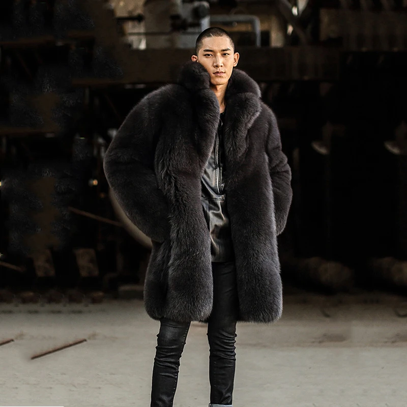 Мужская куртка из натуральной кожи с натуральным лисьим мехом зимняя воротником