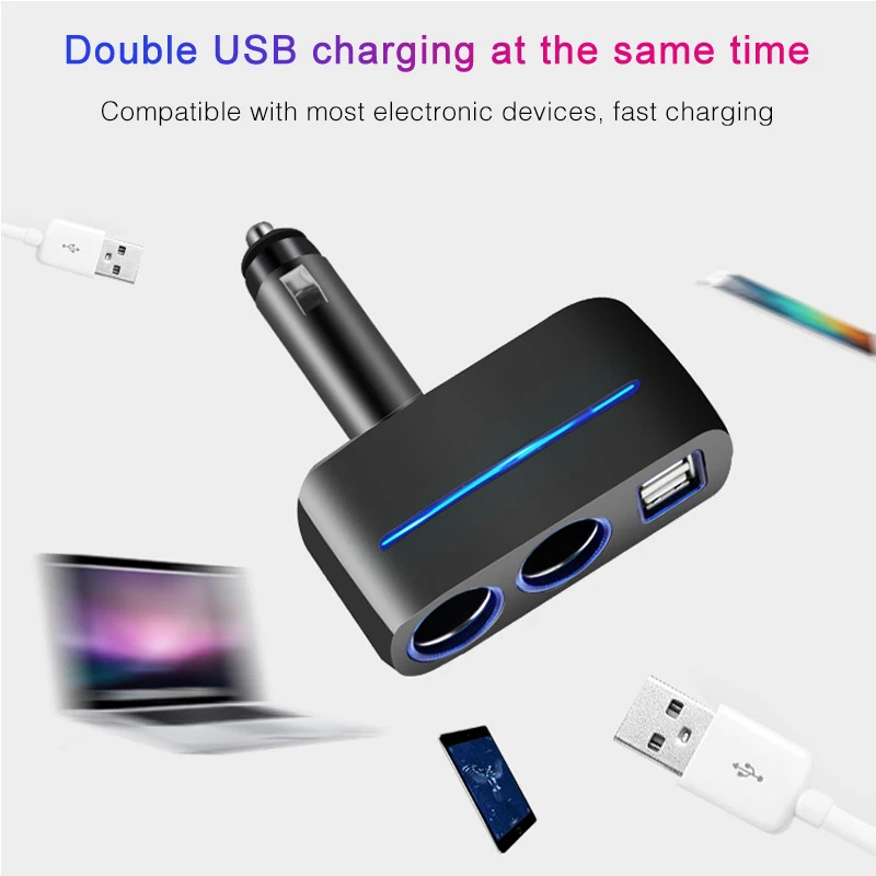 Универсальное автомобильное зарядное устройство с двумя USB портами 12 В 2 1 а/1 А 80