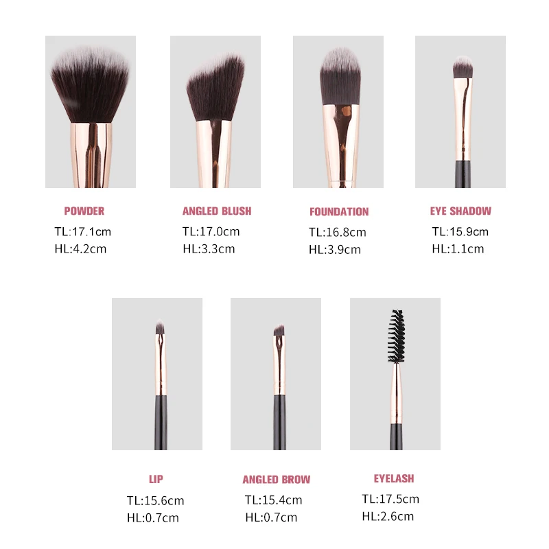 

ZOREYA Brand 7Pcs Makeup Brushes Set Super Soft Synthetic Hair Black Make Up Brush Kits Foundation Powder Eyeliner Beauty Tool