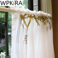 Korean Pastoral Rose Half Curtain For Kitchen Short Length Window Garden Coffee Cabinet Door Valance Small Tulle Panel DL-WP243E