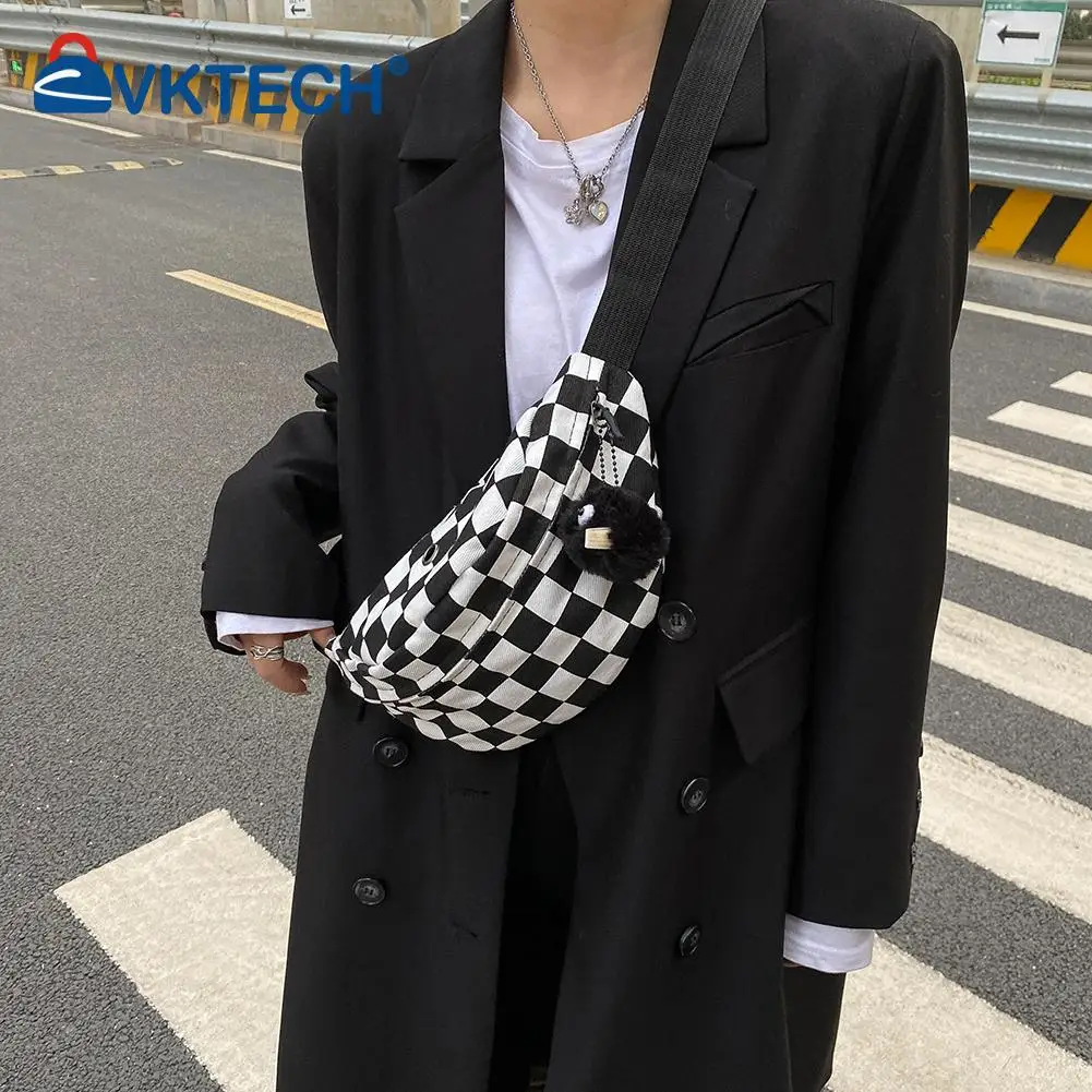 

Fashion UnisexCheckered Pattern Zipper Chest Bag Mini Plaid Hit Color Shopping Mobile Phone Crossbody Bag