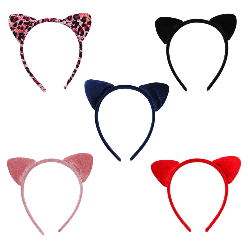 

Short Plush Leopard Grain Headband Cute Kitten Animal Ears Velvet Hair Hoop Festival Party Cosplay Hair Accessories