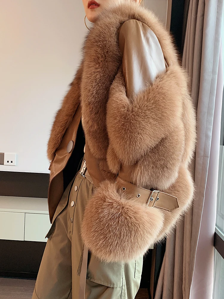 Winter Fashion Women Real Fur Coats Outwear 2022 New Natural Whole Skin Genuine Sheepskin Leather Jackets Fox Fur Overcoat Woman enlarge