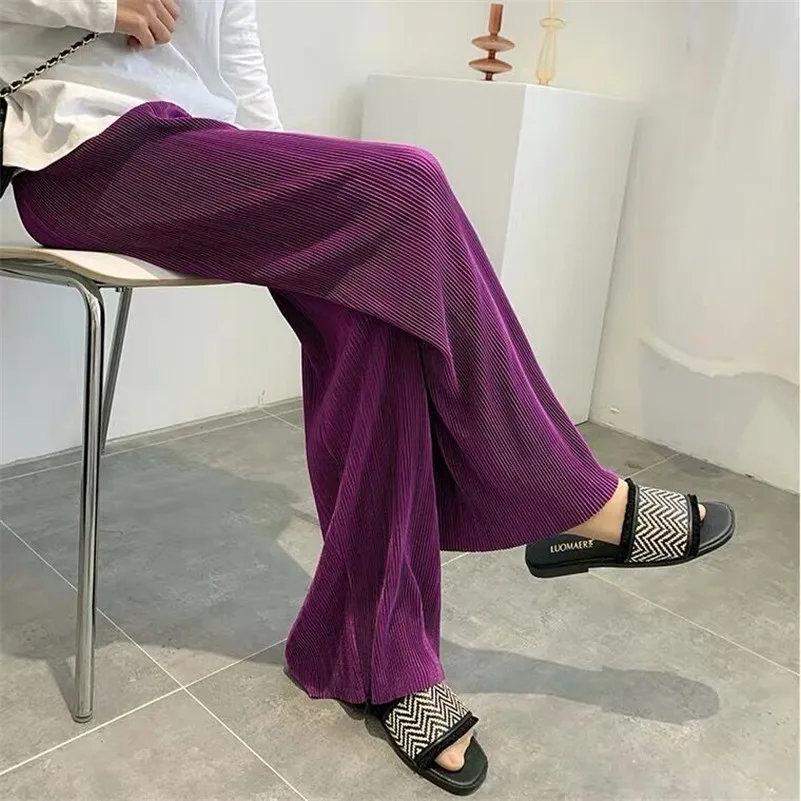 

New Spring Autumn Women' Pants Solid Wide Leg Trousers Street Wear Retro High Quality Fashionable Pants -