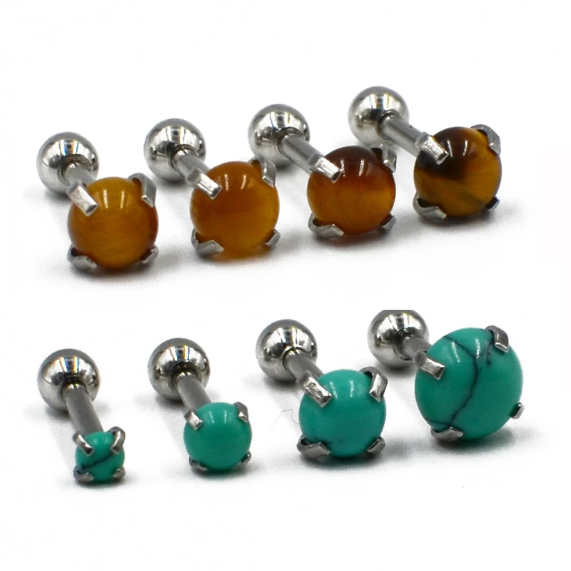 1 шт хирургическая сталь бирюза тигровый глаз камень Спиральные серьги Tragus