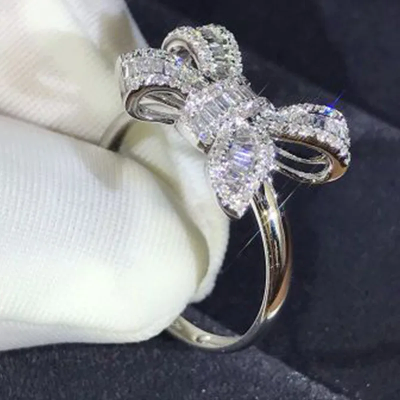

Silver Color Bowknot Bling Finger Decor Fashion Individuality Zircon Stone Finger Ring Party Jewelry Creative Engagement Ring