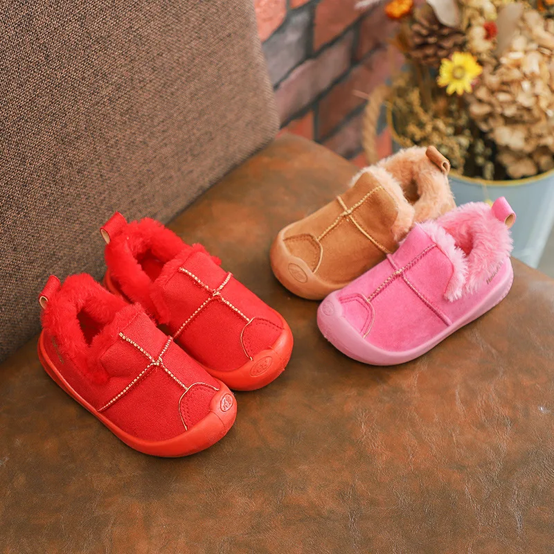 winter plush warm Moccasin first walkers prewalkers school student soft sole pink Baby Shoes hot sale Toddler red large plus big size17-26 Unisex