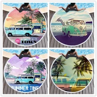 beach towel hanging wall tapestry seaside scenic yoga beach surf palm trees car bus print hippie boho mural