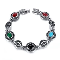 megin d silver plated retro color stone luxury zircon vintage boho bangle wrist band bracelet for women wedding couple jewelry