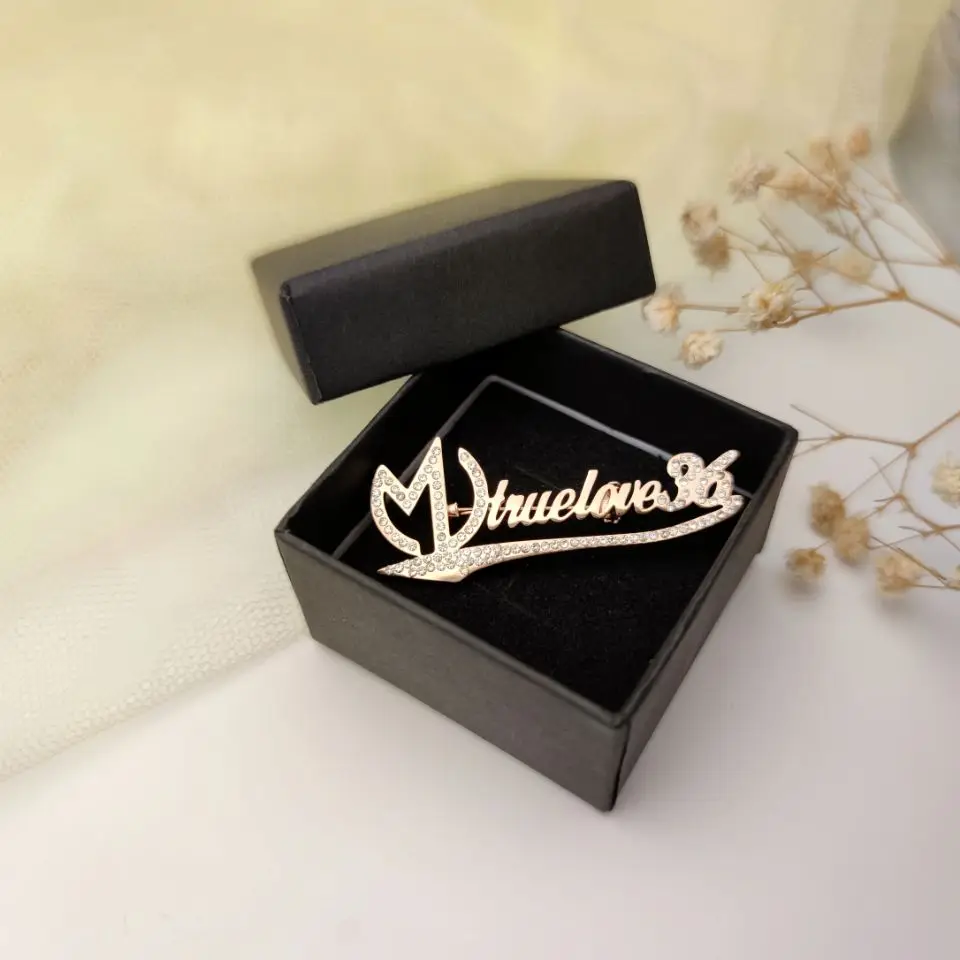 Изящная Персонализированная Хрустальная брошь с именем на заказ из нержавеющей