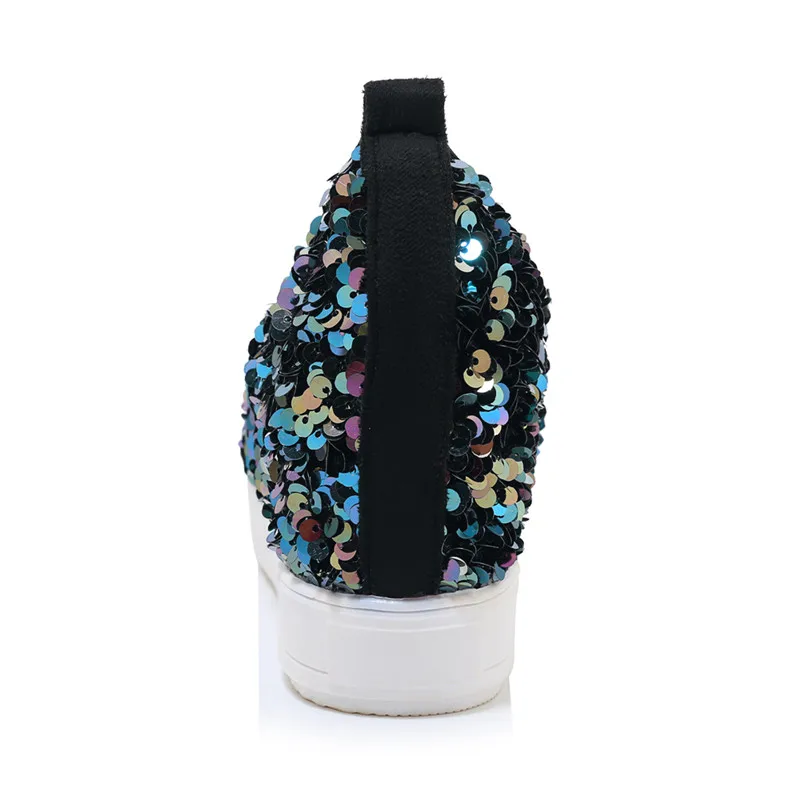 Odetina/женские кроссовки со скрытым высоким каблуком лоферы с блестками на