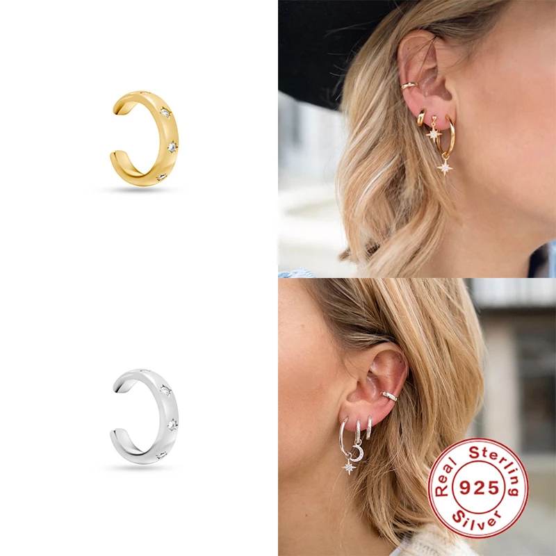 

Серьги-каффы женские из серебра 925 пробы без пирсинга, циркониевый зажим пробы