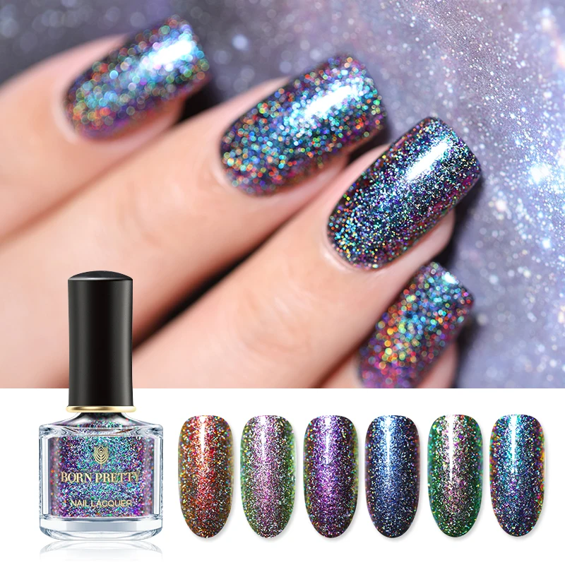 Born pretty, голографическая лак для ногтей с павлином, 6 мл, лак Nagellak, блестящие украшения для ногтей, лак для ногтей, черная основа, необходимая для самостоятельного маникюра