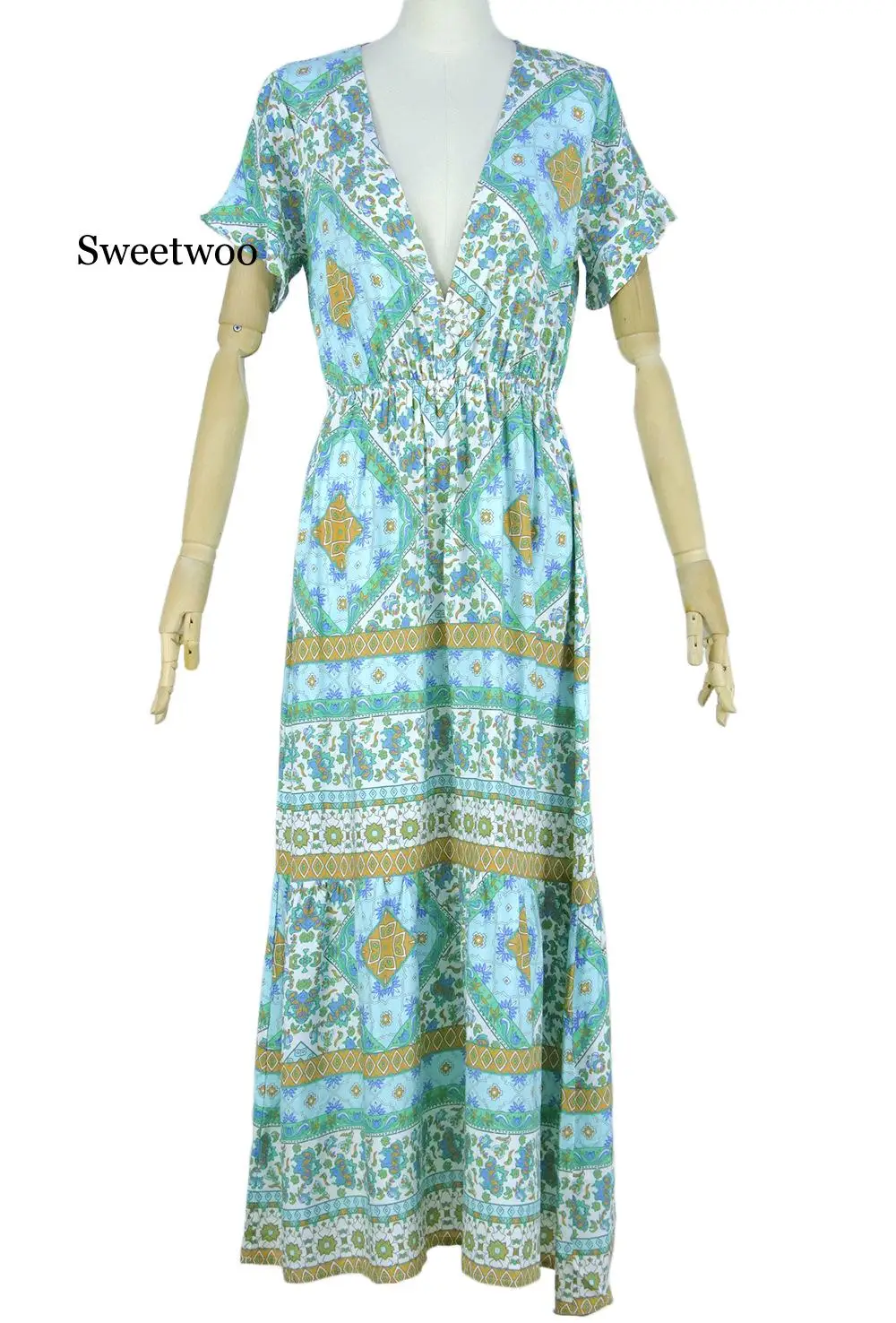 

Boho Long Dress Women Floral Print Summer Vestidos Ladies Bohemian Maxi Dresses Casual Female 2020 Spring New