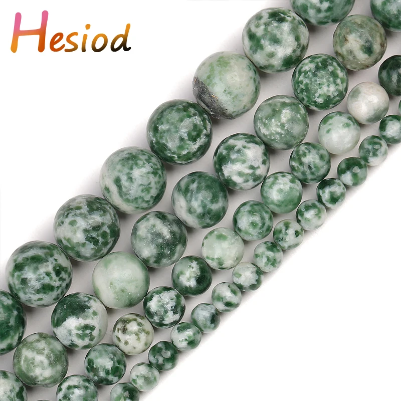 

Heisod Natural Stone Green Spot Round Loose Beads 15" Strand 4 6 8 10MM Pick Size For Jewelry DIY Making