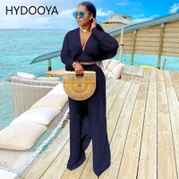 2021 ladies long sleeve v neck crop top loose pleated wide leg pants suit two piece set party clubwear ol office women outfits