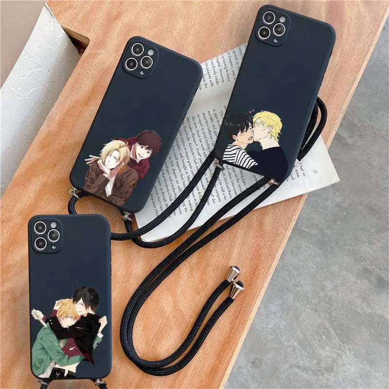 

Banana Fish Phone Case For iPhone 7 8 11 12 X XS XR MINI Pro Max Plus Strap Cord Chain Lanyard soft