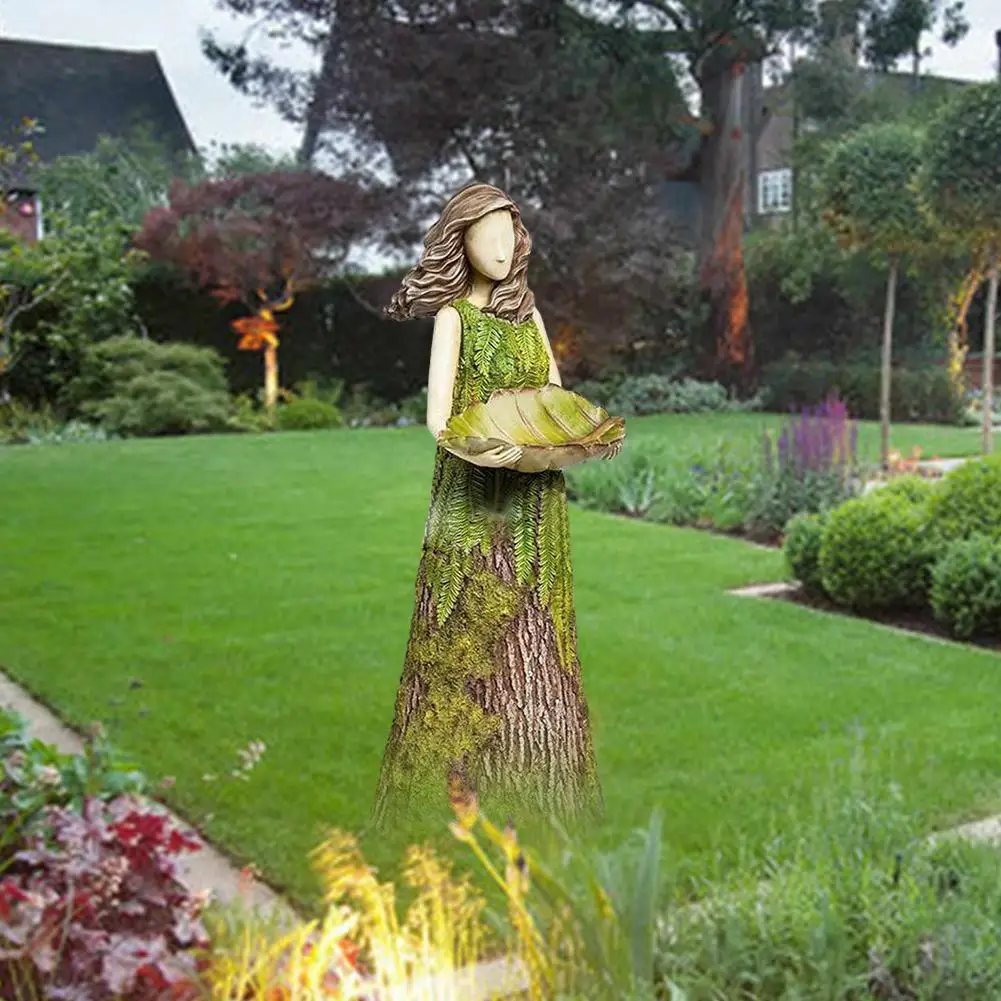 

Hot Sales Fairy Statuary With Bird Feeder Resin Ornament Bird Garden Sculpture Outdoor Decoration Feeder For Yard Garden E0G0
