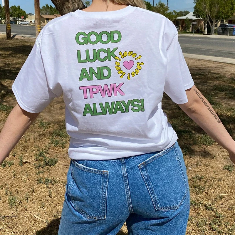 

Vintage Clover Printed Lucky Shirt For Women White Cotton Plus Size Aesthetic Short Sleeve Tops Round Neck Tumblr Graphic Tees