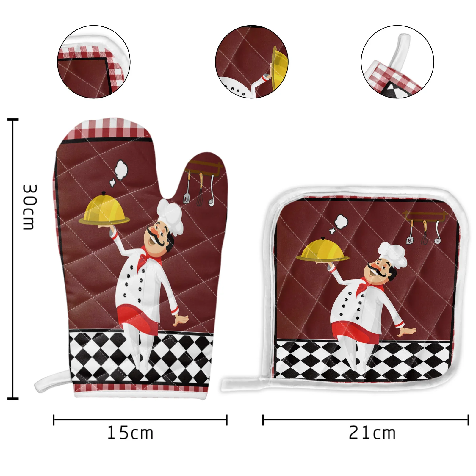 Набор красных клетчатых варежек для шеф-повара ножа и вилки аксессуары выпечки