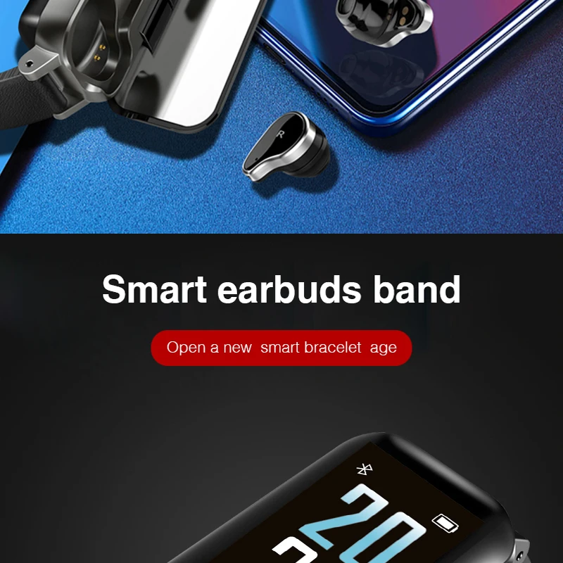 2 в 1 TWS смарт-браслет с двумя наушниками Bluetooth 5,0 фитнес-браслет монитор сердечного ритма Смарт-браслет спортивные часы