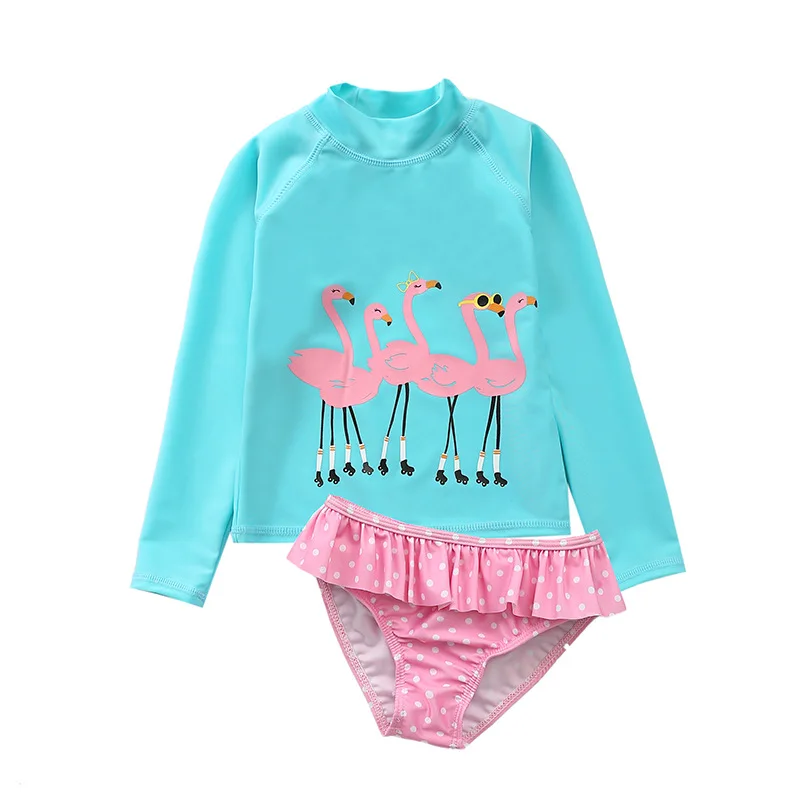 Kids Bathing Suits 2021 New Two Piece Rash Guard Long Sleeves UV Swimsuit Baby Girl Toddler Children Swimming Suit Beach Wear | Спорт и