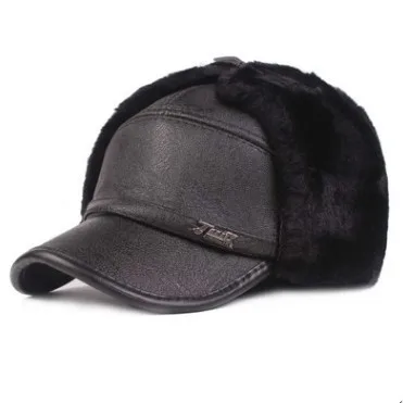black XdanqinX, зимняя мужская теплая Бейсболка, новинка, PU искусственная кожа, шапка, толстый бархат, шапка с наушниками, для среднего возраста, для папы, брендовая Кепка, s, лыжная Кепка - Цвет: black
