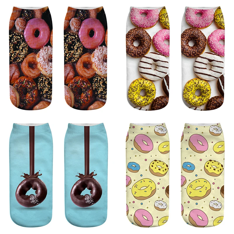 

Doughnut Printed Socks Women Ankle Short Socks Woman Harajuku 3D Printing Funny Cute Female Kawaii Cotton Socks