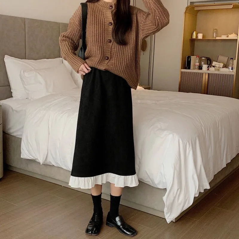 

Chiffon Long Midi Skirts Women Autumn Winter Sweet High Waist Skirts Female High Street Japanese Style Korean Skirts Women 2020