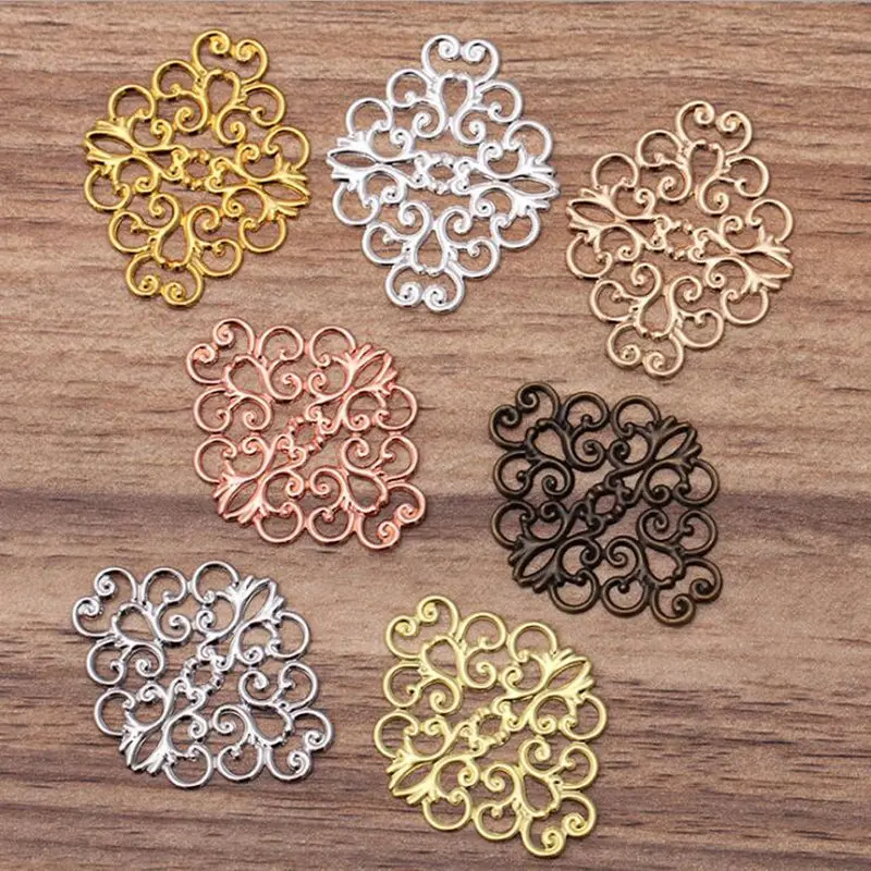 

50 pieces/lot 36x30mm 7Colors Copper Filigree Flowers Slice Cloud Charms Jewelry Setting DIY Components Findings