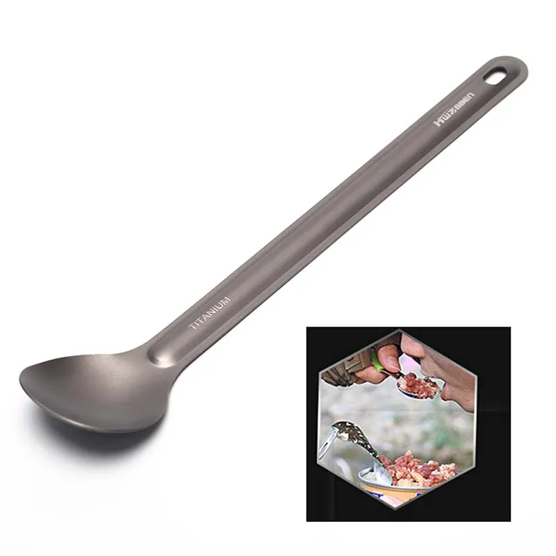 

1Pcs Portable Titanium Spoon Outdoor Tableware Titanium Fork Camping Spoon Long-handled Titanium Spoon