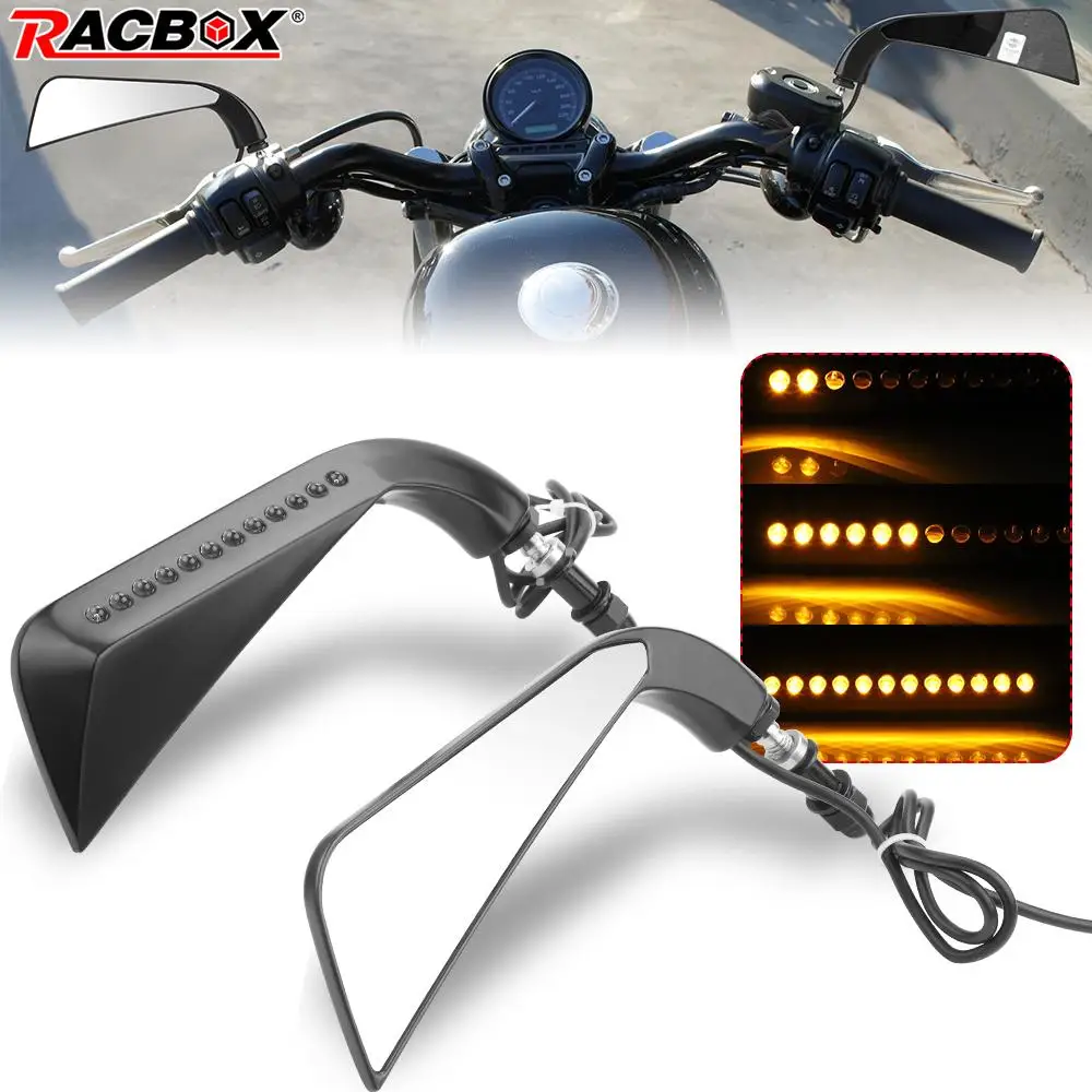 

1 пара мотоциклетные боковые зеркала 12 светодиодных алюминиевых светодиодных зеркал заднего вида с поворотным сигналом желтая струящаяся лампа для Herlay