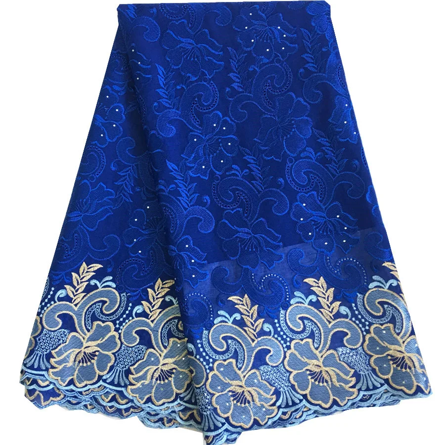 Королевский синий АФРИКАНСКАЯ сухая кружевная ткань хлопок швейцарская вуаль