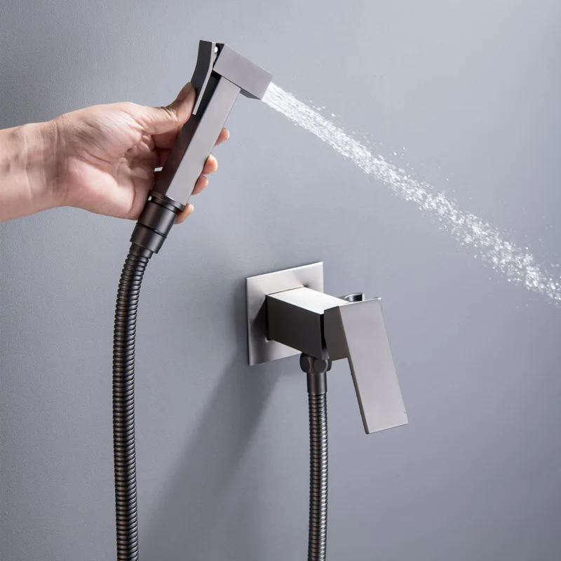 Ручной смеситель для унитаза латунный кран горячей и холодной воды матовый