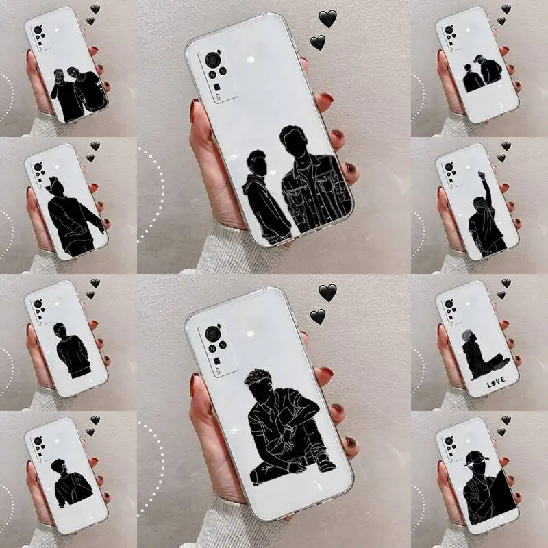 

Black lineart boys Phone Case Transparent For VIVO S 9 7 6 IQOO NEO 7 5 3 Z3 Z1 X E pro Soft TPU Clear Mobile bags