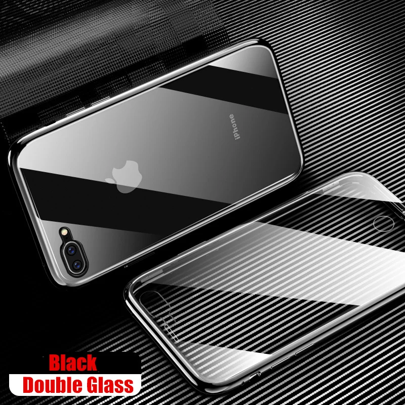 Black-Double Glass Магнитный адсорбционный металлический чехол для iPhone 6, 6 S, 7, 8 Plus, X, двухсторонний стеклянный чехол Manet для iPhone X, XS Max, XR, чехол для телефона s - Color: Black-Double Glass