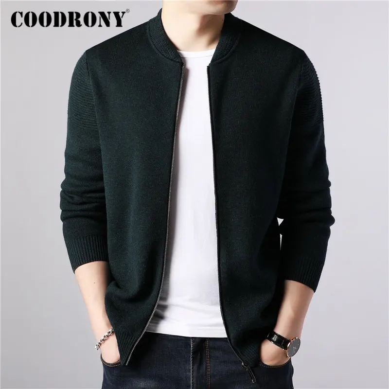 Зеленый Бренд COODRONY, свитер, пальто, мужской кашемировый шерстяной кардиган, мужская одежда, Новое поступление, Осень-зима, толстые теплые пальто на молнии 91088 - Цвет: Зеленый