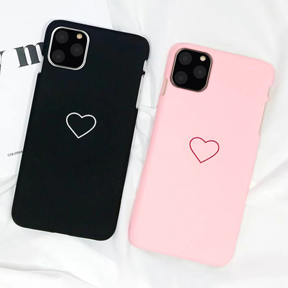 LAPOPNUT Cute Lovely Heart Black Pink Shockproof Phone Case for IPhone 11 Pro XS MAX XR 8 7 6 6s 5 5s SE Hard Protective Cover |