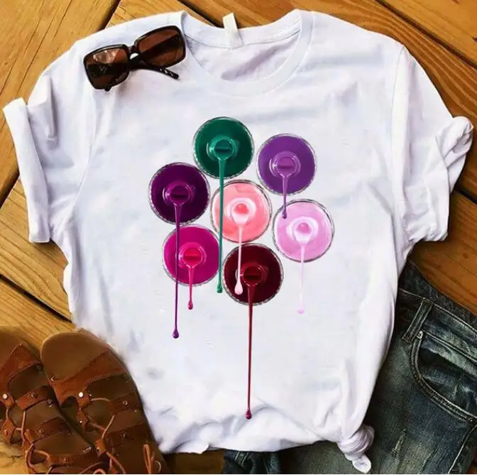 Женская футболка с лаком для ногтей летние топы женские модные Забавные футболки