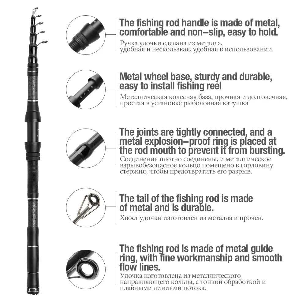 DONQL Telescopic Fishing Rod Spinning 1.8m-3.0m Carbon Fiber Ultrashort Travel Multifunction Fish Pole | Спорт и развлечения