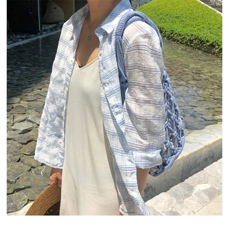 Блузка женская в клетку с длинным рукавом летняя | Женская одежда