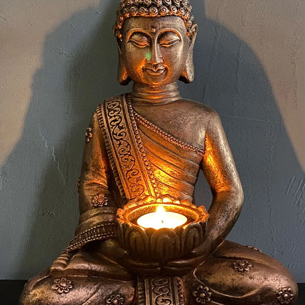 

Resin Creative Crafts Buddha Statue Candle Holder Decoration Home Hallway Decoration For Garden Living Room Hallway Ornaments