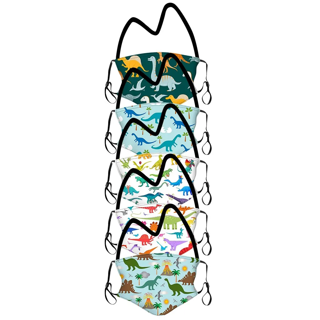 5 шт. детская многоразовая маска для лица с принтом динозавров | Красота и