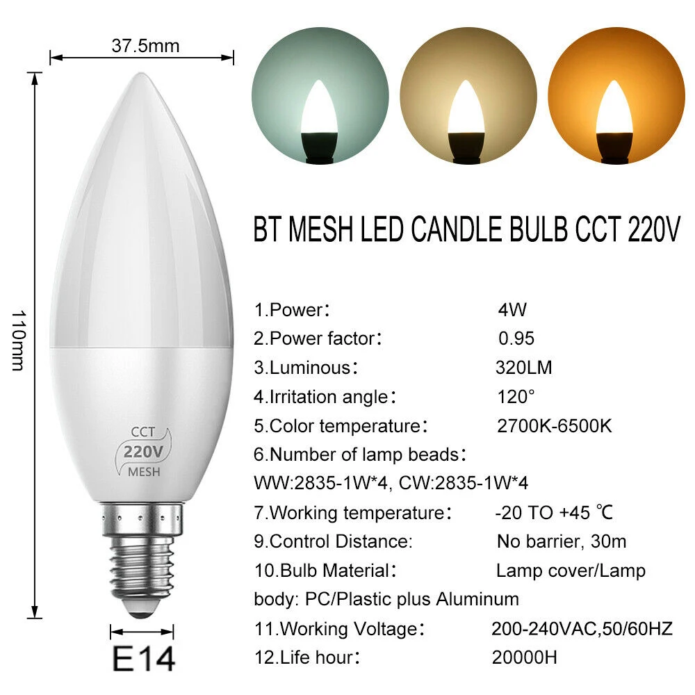 Умная Светодиодная лампа E12 E14 Bluetooth светодиодная люстра свеча светильник 3 Вт 110 В