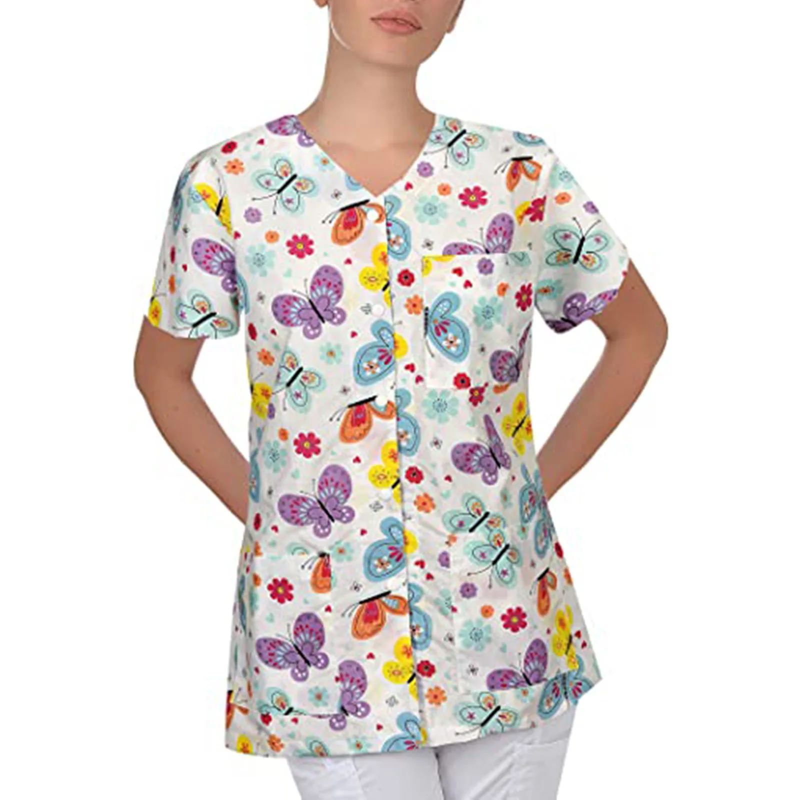 Скрабы Для женщин форма с v-образным вырезом для шеи и которкими рукавами